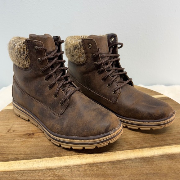 Cliffs White Mountain Kudrow Boots Brown Lace Up Ankle Knit Sweater Collar 9.5 - Picture 4 of 10